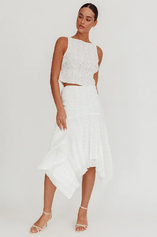 Paper Hearts Square Hem Midi Skirt White