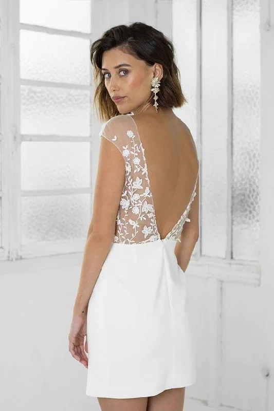 Perfect White Short Bridal Party Dress Lace Homecoming Dress PD456