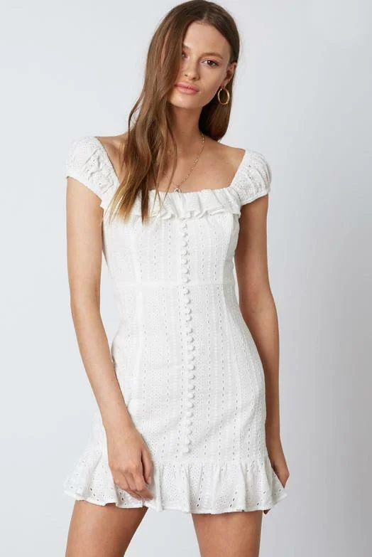 Pure Devotion White Eyelet Ruffled Mini Dress