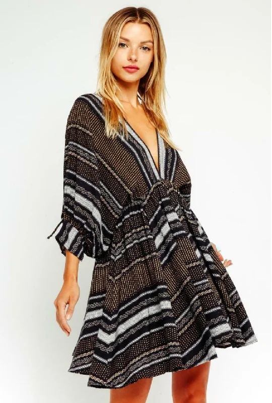 Rachel Line and Dot Black Print Swing Dress