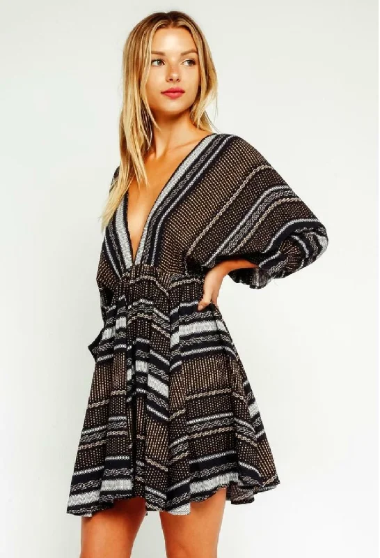 Rachel Line and Dot Black Print Swing Dress