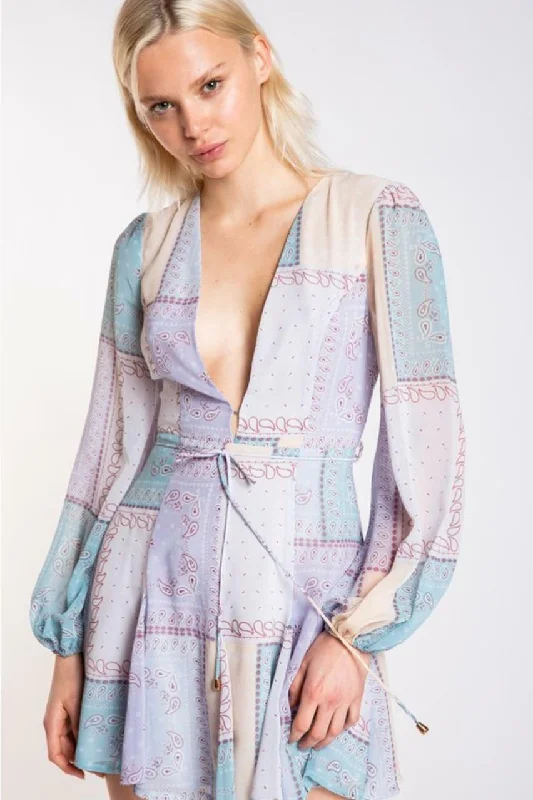 Reese Lavender Patchwork Print Long Sleeve Mini Dress