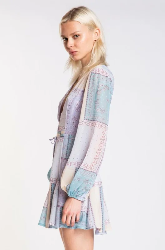 Reese Lavender Patchwork Print Long Sleeve Mini Dress