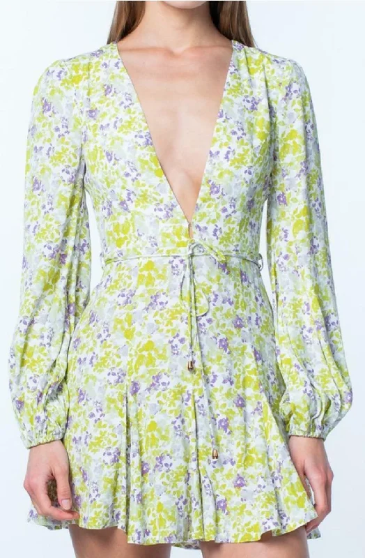 Reese Light Green and Purple Floral Long Sleeve Mini Dress