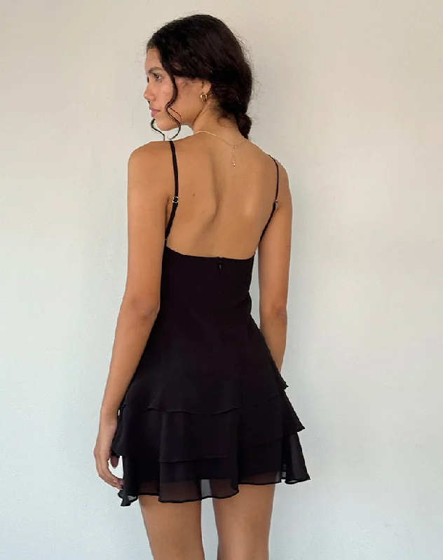 Riasi Ruffle Mini Dress in Chiffon Black