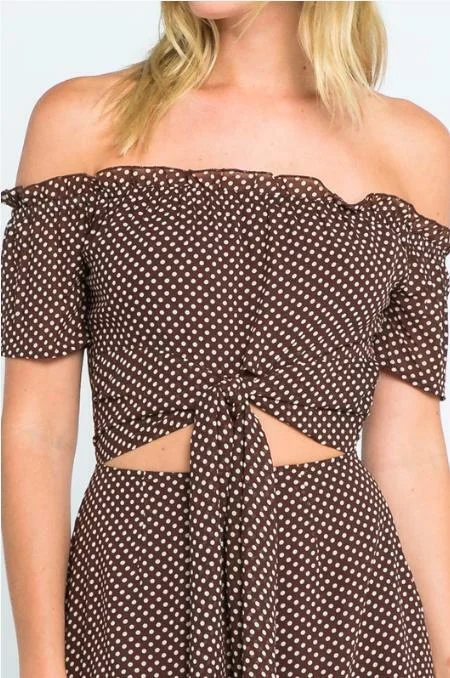 San Tropez Brown Polka Dot Off-the-Shoulder Mini Dress