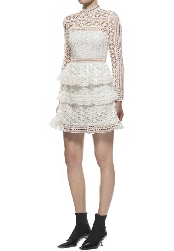 White Star Lace Long Sleeve Mini Dress