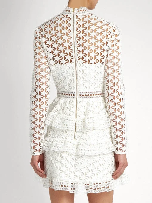 White Star Lace Long Sleeve Mini Dress