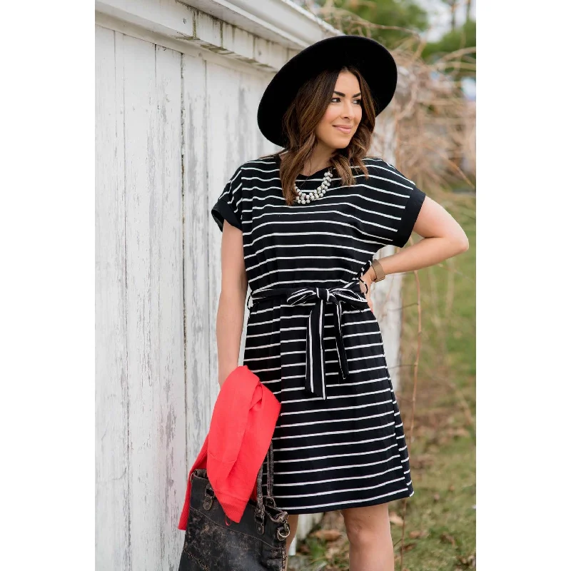 Striped Front Tie Dress