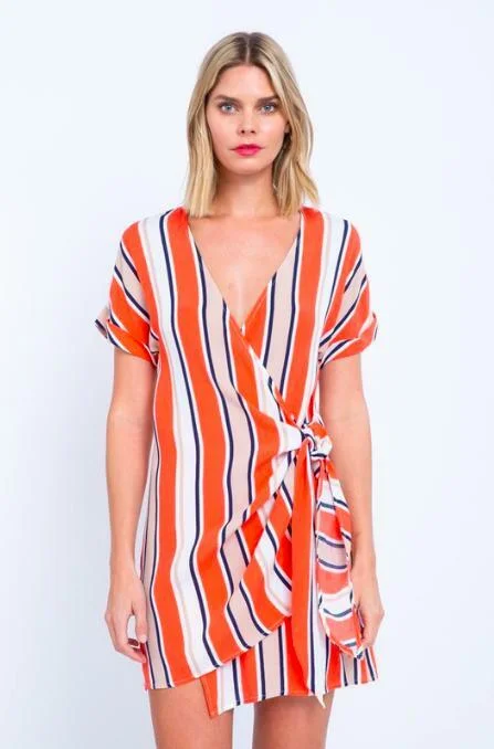 Tina Orange Striped Wrap Dress