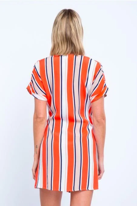 Tina Orange Striped Wrap Dress