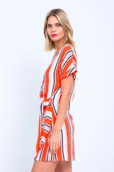 Tina Orange Striped Wrap Dress