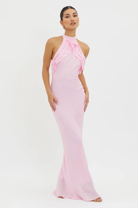 Topaz Skies Halterneck Ruffle Dress Pink