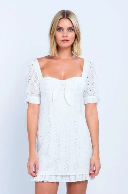 Tory White Eyelet Puff Sleeve Mini Dress