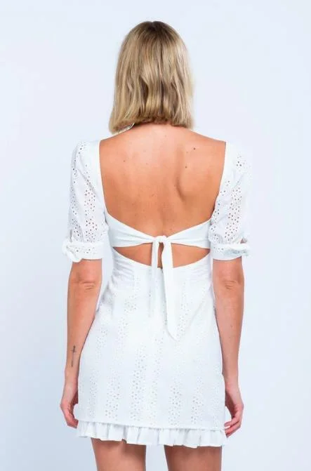 Tory White Eyelet Puff Sleeve Mini Dress