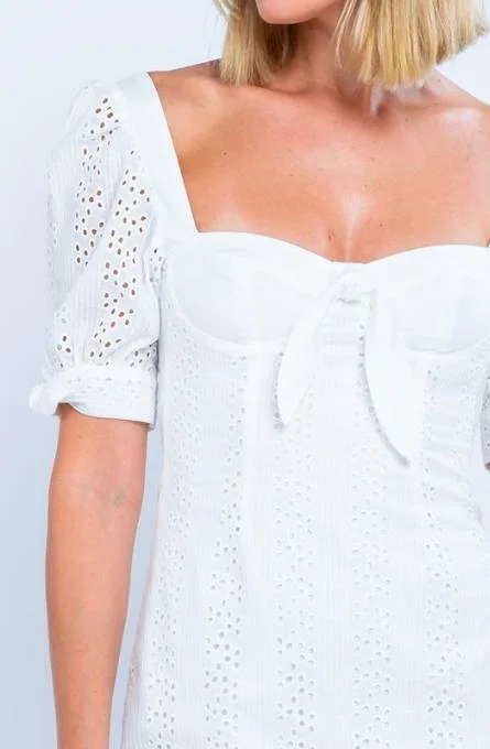 Tory White Eyelet Puff Sleeve Mini Dress