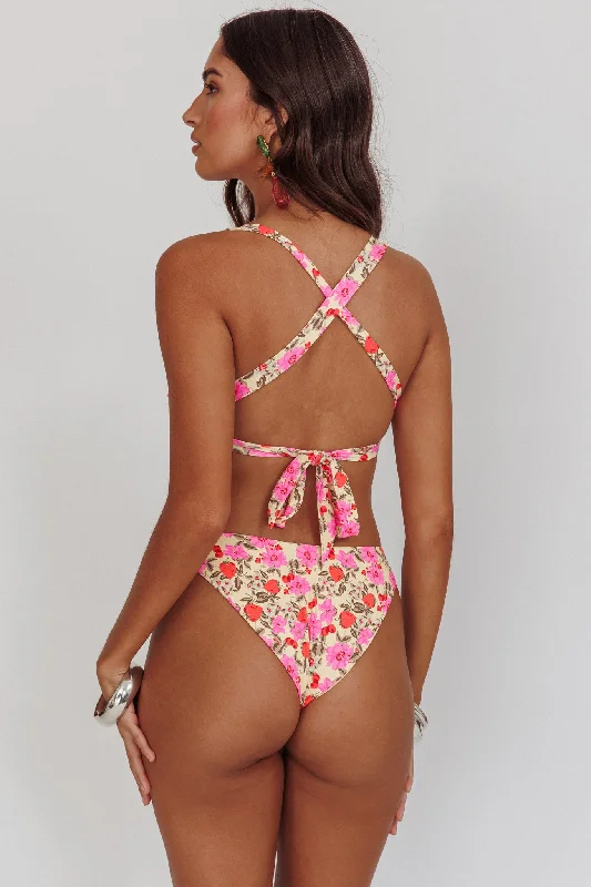 Truly Yours High Cut Bikini Bottom Yellow Floral