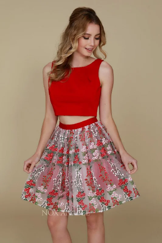 Short Two Piece Homecoming Beautiful Floral Dress Red