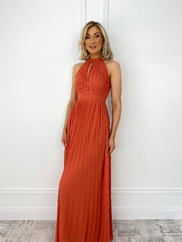 Roxy Pleated Maxi Dress - Orange