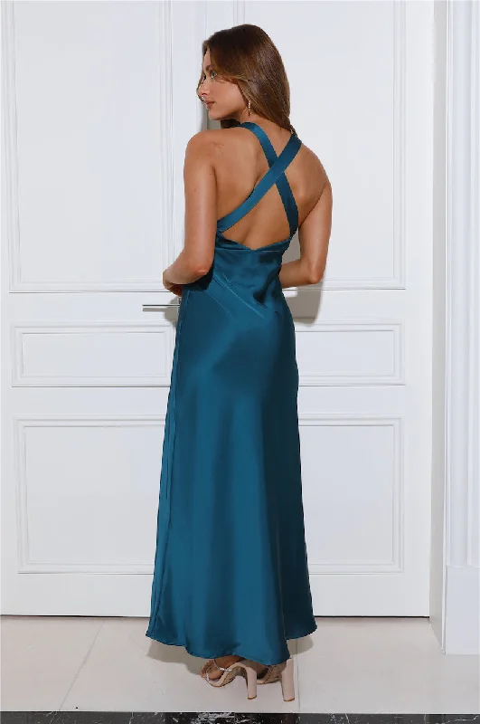 Unconditional Love Satin Maxi Dress Teal