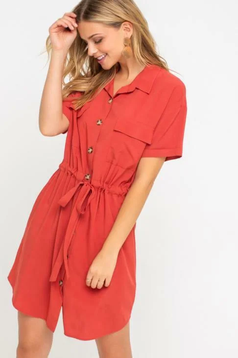 Unlimited Possibilities Tandon Spice Red Shirt Dress