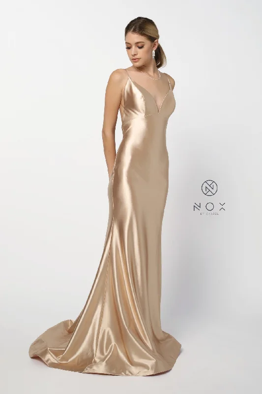 V-Neck Open Back Soft Satin Sexy Mermaid Style_C227 BY NARIANNA