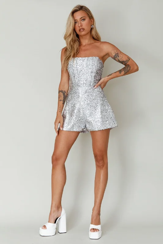 Vivid Dreams Strapless Sequin Romper Silver