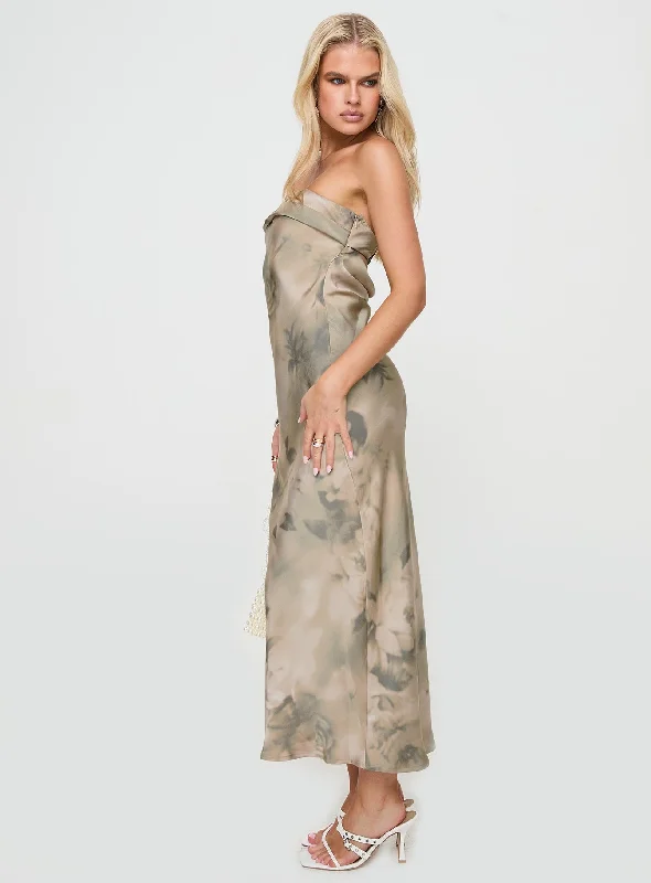 Voices Strapless Maxi Dress Cream Floral