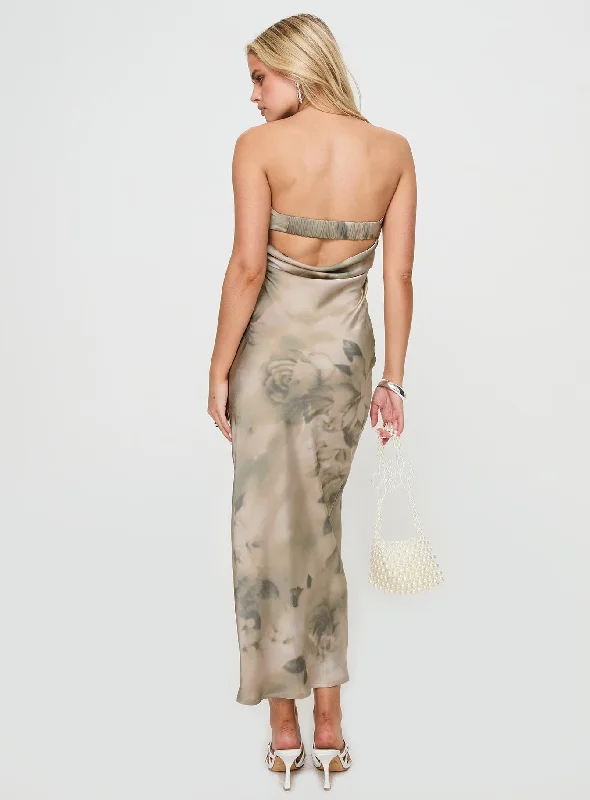 Voices Strapless Maxi Dress Cream Floral