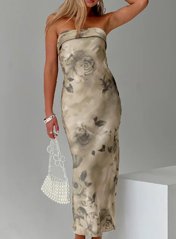 Voices Strapless Maxi Dress Cream Floral