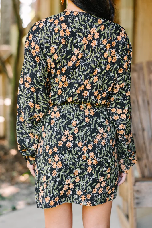 What Drives You Black Floral Wrap Dress