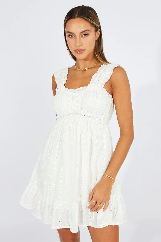 White Fit And Flare Dress Lace