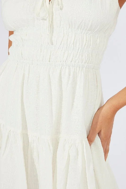 White Fit And Flare Dress Sleeveless Mini