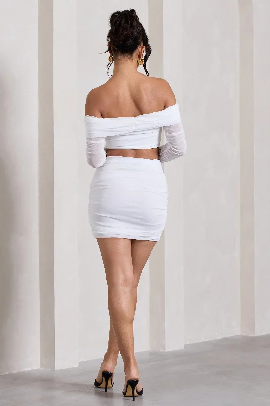 Ground Rules | White Ruched Mesh Mini Skirt