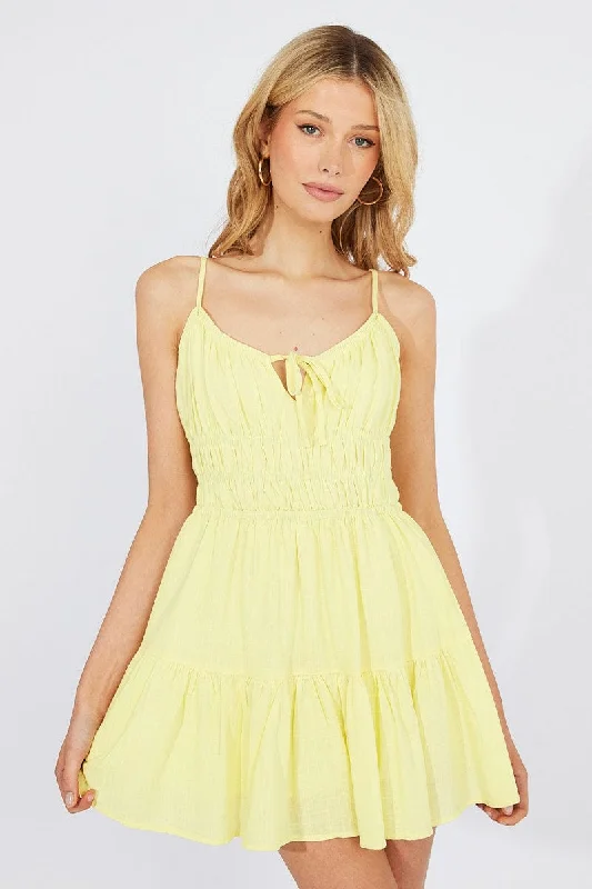 Yellow Fit And Flare Dress Sleeveless Mini