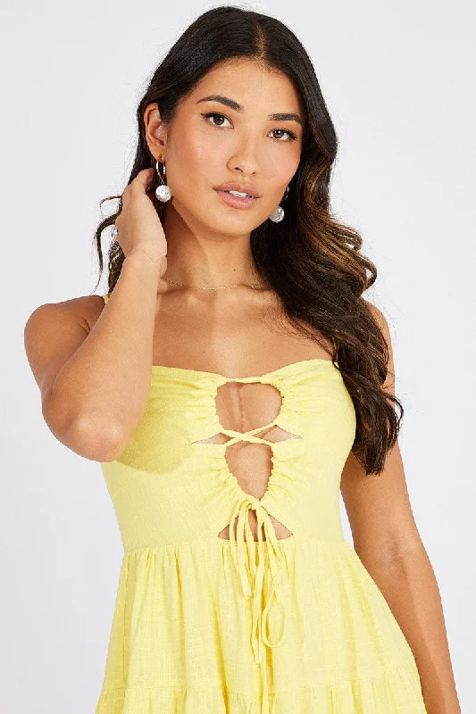 Yellow Fit And Flare Dress Strappy Mini