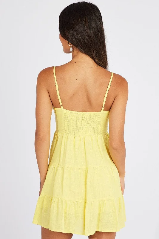 Yellow Fit And Flare Dress Strappy Mini