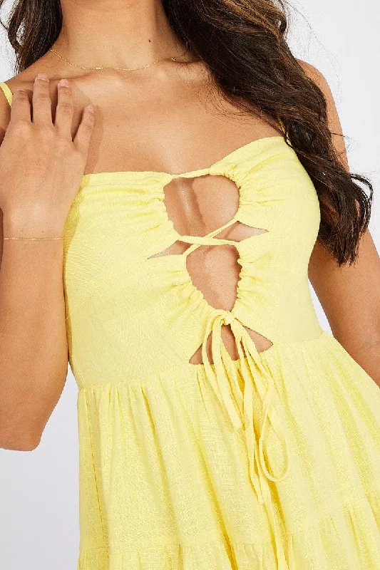 Yellow Fit And Flare Dress Strappy Mini