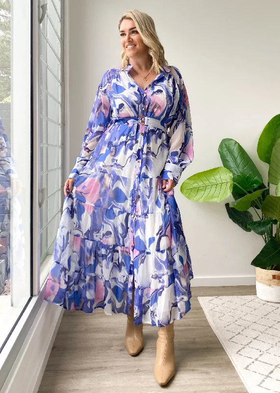 Amelie Maxi Dress - Blue Watercolour