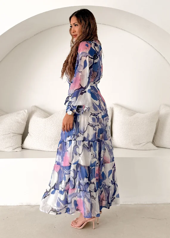 Amelie Maxi Dress - Blue Watercolour