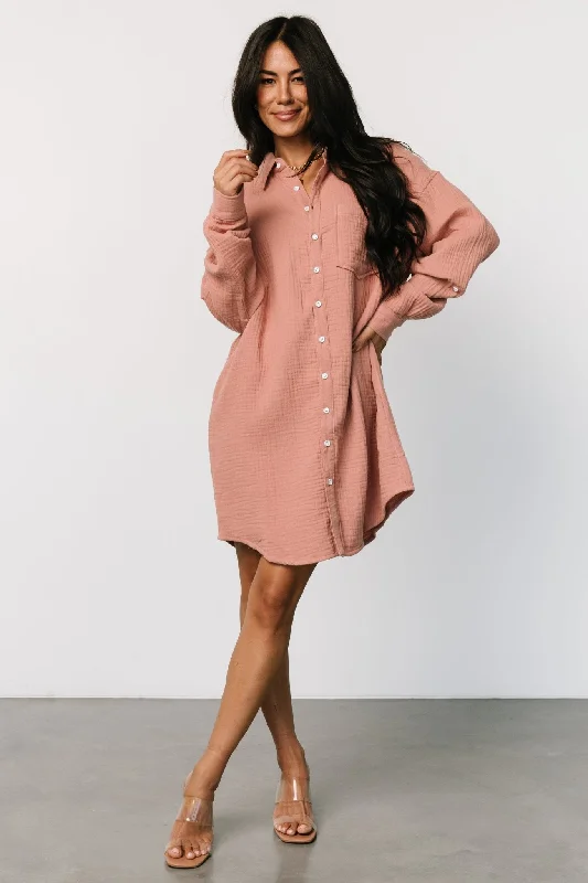 Andres Button Shirt Dress | Dusty Rose