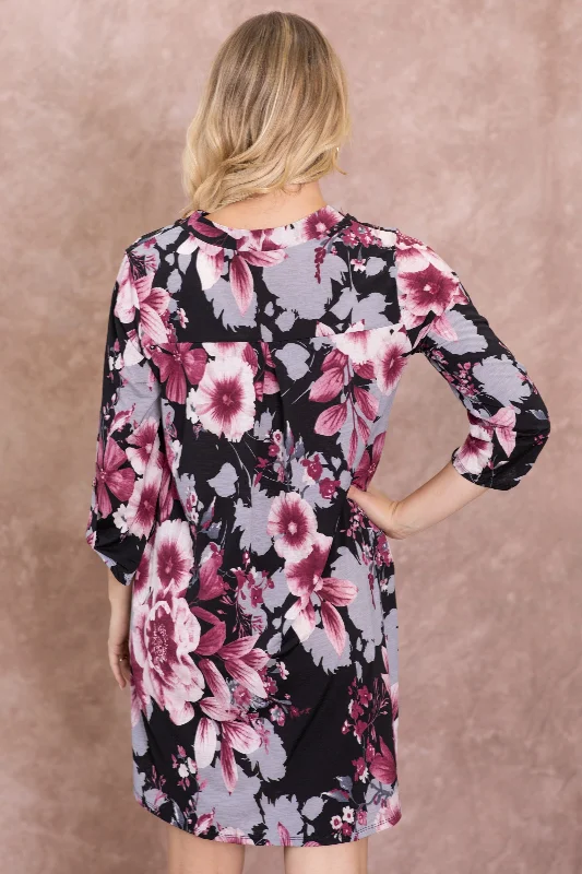 Black Floral Wrinkle Free Dress