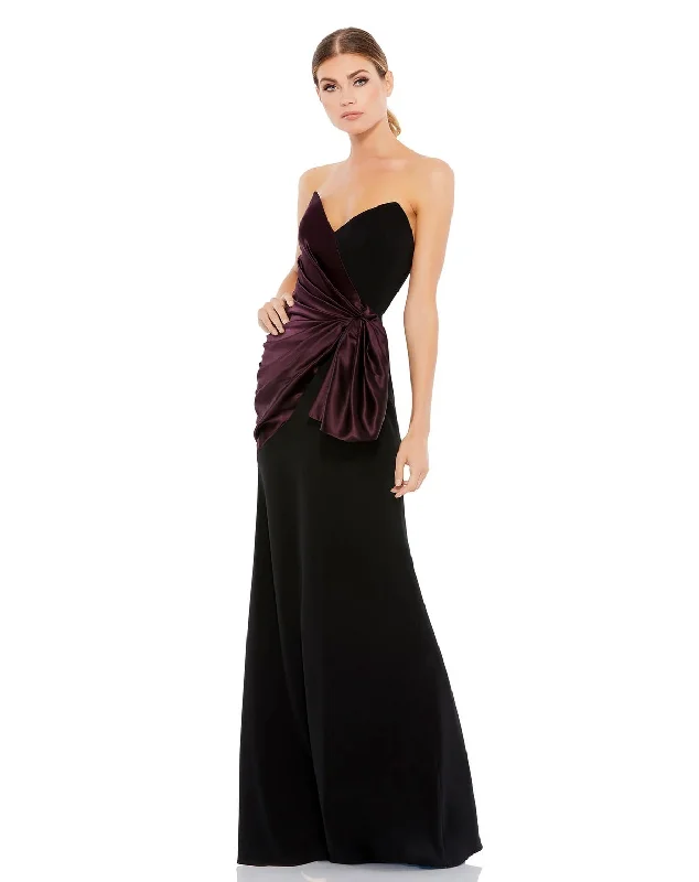 Black Plum 6 Mac Duggal 2648 Long Two Tone Draped Strapless Dress Sale