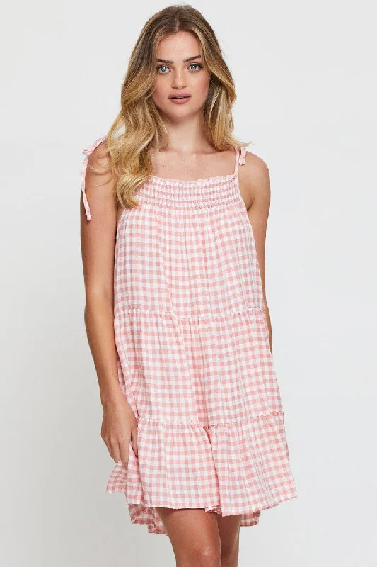 Check A Line Dress Sleeveless Mini