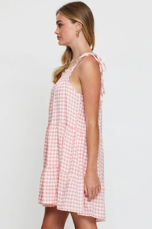 Check A Line Dress Sleeveless Mini