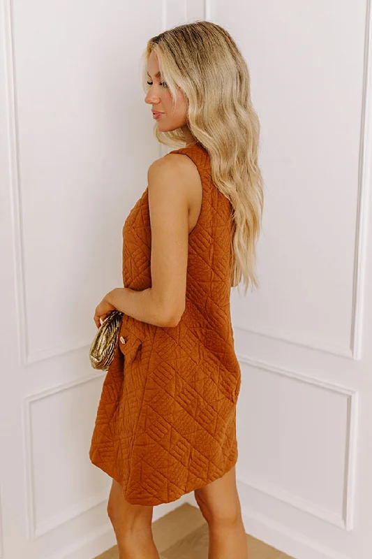 Chic Outing Quilted Mini Dress in Dark Camel