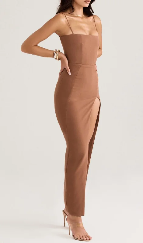 CORSET MAXI DRESS IN BROWN