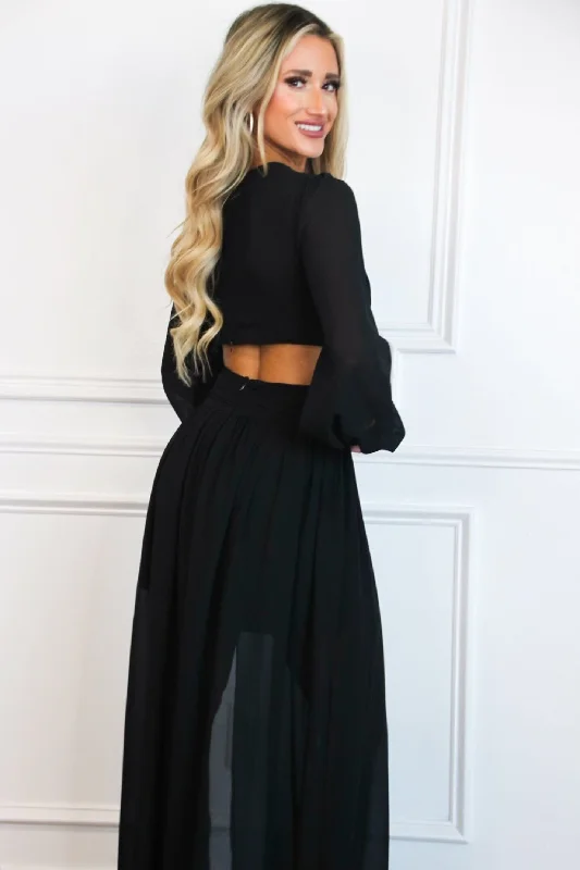 Covina Long Sleeve Cutout Maxi Dress: Black