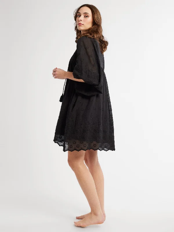 Daisy Dress in Black Petal Embroidery