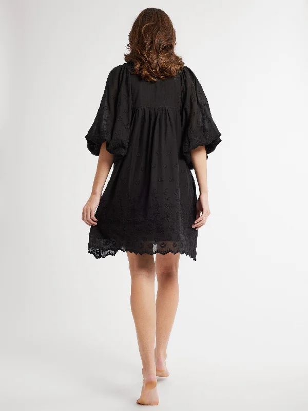 Daisy Dress in Black Petal Embroidery